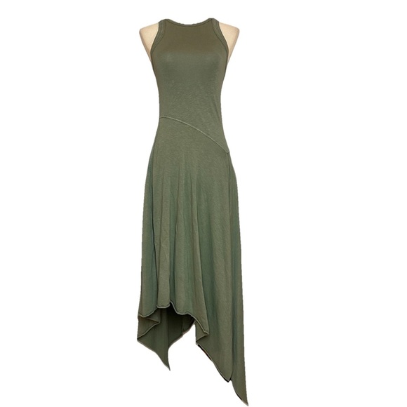 aerie Dresses & Skirts - Aerie Tank Asymmetric Midi Dress Green Fit & Flare Cotton Blend Size XS 2024